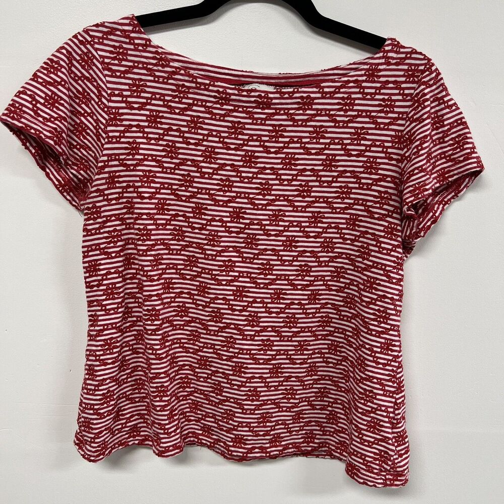 Anthropologie Postmark Bennett Embroidered Stripe Tee Womens Size S Red White
